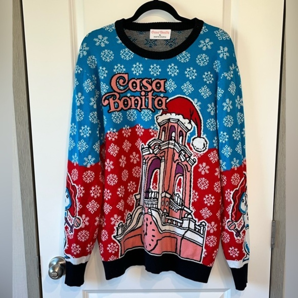Casa Bonita Ugly Christmas Sweater Santa Snowman XL South Park Rare Blue